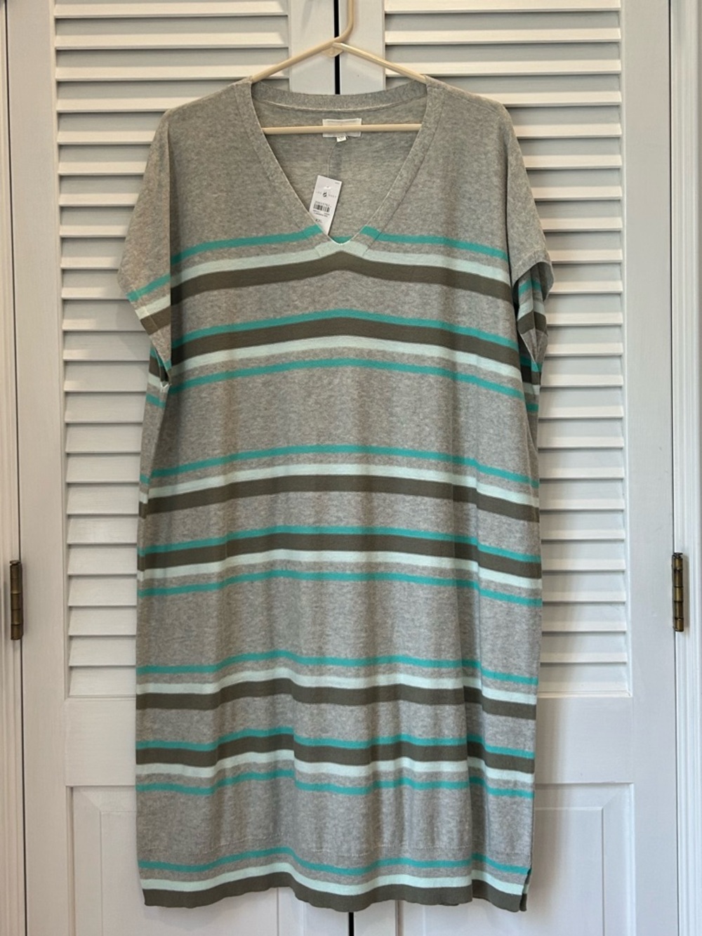 Lou & Grey Grey Thin Knit Oversized Dress Striped Dress NWT